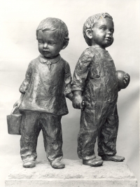 Children in a sandpit, plaster, 95 cm tall (Říčany, 1979)