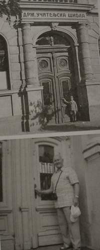 Václav Martínek at the entrance to the primary school in 1934 and in 2008