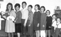 Evžen Adámek on the photo on the right with nine siblings