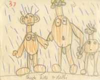 Dětská kresba z archivu Vladimíra Czumala popsaná jedním z jeho rodičů