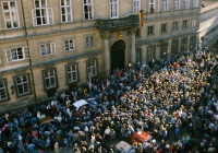 Refugees from GDR in front of the West Germany Embassy in Prague, 1989