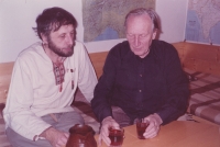 Writer Jan Vodňanský with Sergej Machonin on Machonin's 70th birthday party, 1988