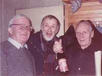From the left: writer Zdeněk Urbánek, art historian Jiří Šetlík and Sergej Machonin. Taken at Sergej Machonin's 70th birthday party, 1988