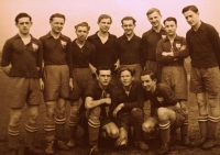 Karel Hruby (far left) while playing football for Viktorka Plzen