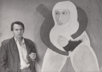 Daniel Balabán in front of his painting Agnes of Bohemia, 1993