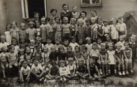 The kindergarten in Choceň, 1957, (Naděžda is on top, the second one from the right)
