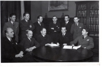 Editorial staff of Brázda magazine before World War II. The fourth from the left Dr. Jan Škramovský, the second from the left Dr.František Kutnar, the second from the right Dr. Drbal