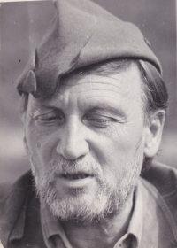 Sergej Machonin (*1918) as a mushroom picker with an overgrown stubble (1970s). This is how many citizen of Dolní Město remember him. 