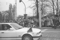 President Václav Havel arriving in a convey during the visit of Pope John Paul II in Czechoslovakia, April 1990