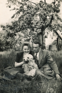 With her fiancee, Otakar Čeněk Trunc, in 1949