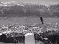 Dalibor Motejlek while jumping, the Alps, the 1960s