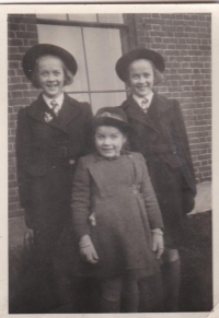 Barbara Gartside (Day) with twin sisters Margaret and Joan, c. 1949