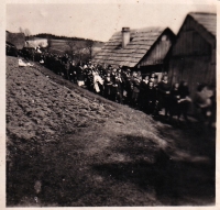 A funeral at a forest clearing in Hošťálková; 1945 