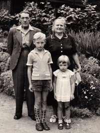 With her brother and grandparents, circa 1959