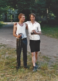 Miloš Vojtěchovský with Tomasz Matuszak, an artist; Plasy, mid 90s 