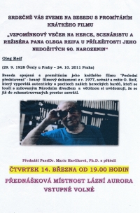 Leták na vzpomínkový večer O. Reicha