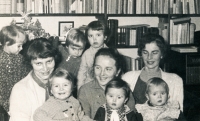 With Dana Němcová (on the left) and Mrs Forbelská, sister of Jiří Němec (on the right), and her mother (in the middle), visiting the Němec family in December 1959 
