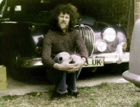 Joe Kučera and his jaguar - Norwich, 1970s