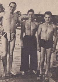 From the right: Viktor Fisch, Fredy Rosenberg, and Josef Herberg from Frýdek, Lviv summer 1940
