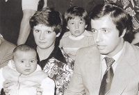 During the new citizens' welcoming ceremony in Velká Dobrá in 1978, František Kaberle Senior with his newly born son Tomáš and his other son, the five-year-old  František (behind). Tomáš is being held by his mother Ludmila Kaberlová