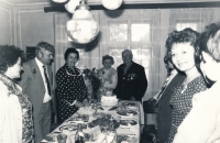 His parents' golden anniversary, Věra a Jiří are centered at the head of the table, Zdeněk Doležal is second from the left, Úštěk, 3 March 1979