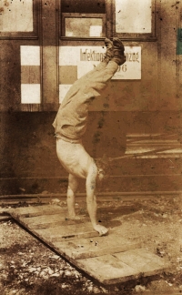 Father Čeněk Zlámal exercising. Picture from the World War I period