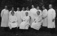 Otýlie Eichlerová (first sitting on the right) with the team of nurses at the Opava Hospital, late 1930s