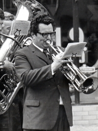Vladimír Dvořáček with a brass band. 1978
