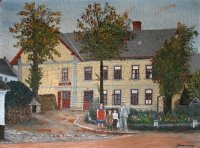 Dědeček Průša s rodinou - obraz od Jana Šudomy, bysterského rodáka