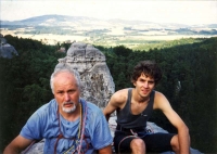 Climbing with his son Dan