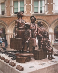 A sculptural group of children depicting Kindertransport, a memorial to Liverpool Street Station in London