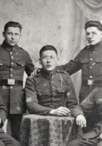 Father Karel Novák (in the middle) had to leave Yugoslavia to join the millitary service in Čáslav 