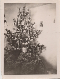 Julia near the Christmas tree, 1958, Baley