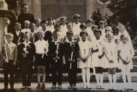 Karel Exner with his students of religion, Světlá nad Sázavou, 1970s