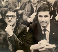 With handball legend Jan Kecskeméthy in the 1980s; Kecskeméthy was the coach of the Dutch national team, Igor Bielik of the Israeli team
