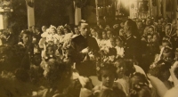 Prime divine service (the first mass of a new priest) June 4, 1944, Karel Exner inside of the church in Studenec
