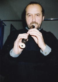 Miloš as an amateur flautist, Prague 1987