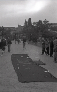 Demonstration dedicated to the victims of the massacre on Tianmen Square (SVS event), Prague, Charles Bridge, summer 1989 