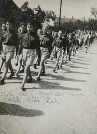 Milan Stejskal in the Sokol sports club march. Nový Jičín, 1948