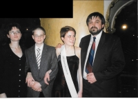 At his daughter´s Adéla graduation ball with his wife and son Ota, Prague 1999