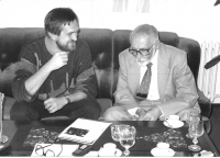 As an Új Szó editor interviewing Miloš Kopecký, Prague 1987