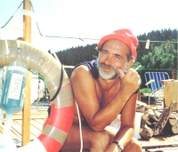 Jiří Poláček on the raft in 1988