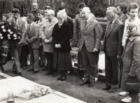 At the grave of Evžen Plocek, 1990