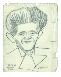 Portrét Oskara Bubníka nakreslený Ondřejem Sekorou v lágru Klein Stein