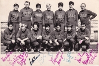 The Czechoslovak volleyball representation at the Olympics in Mexico, 1968. Elena Moskalová bottom line, third left.