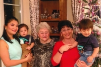 Marie Pešková (middle) with daughter Miluška (right) and great-grandchildren, 2019