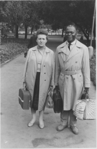 Hana Tomková with one of the representatives of the African student delegation, České Budějovice 1957