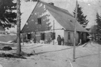The family's house in Hřebečná around 1951