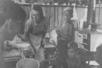 Karel Soukup (centre) in the scout kitchen, 1946