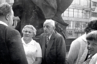 Karel Reinhardt (with his back turned) with his mother and stepfather in Prague; August 1978